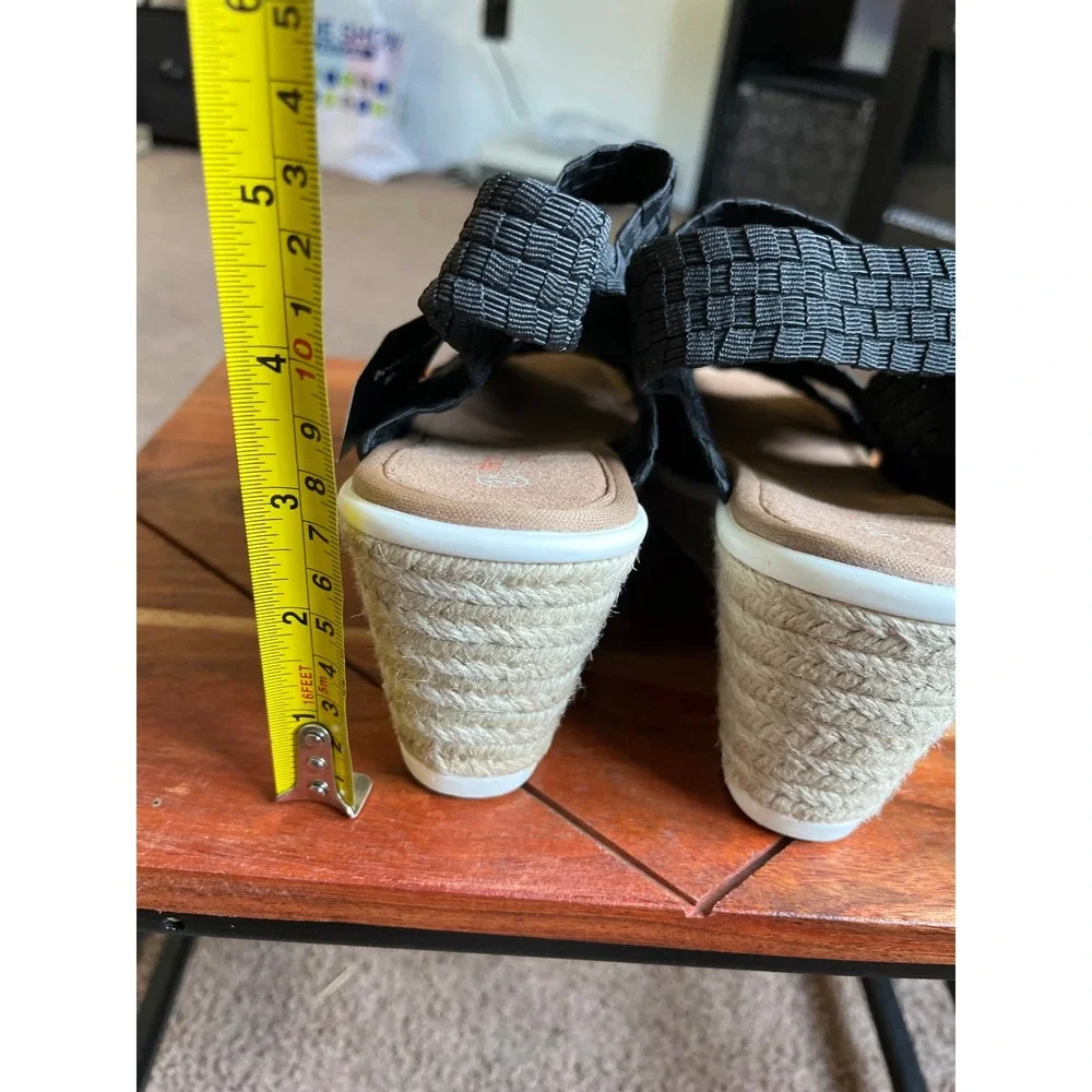 Bernie Mev Espa Buttercup Black Woven Elastic Espadrille Wedge Sandals Size 37/6